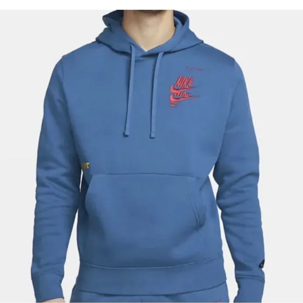 S Mens Nike Sportswear Sport Essentials+ Fleece Double Swoosh Hoodie DM6873 Blue
